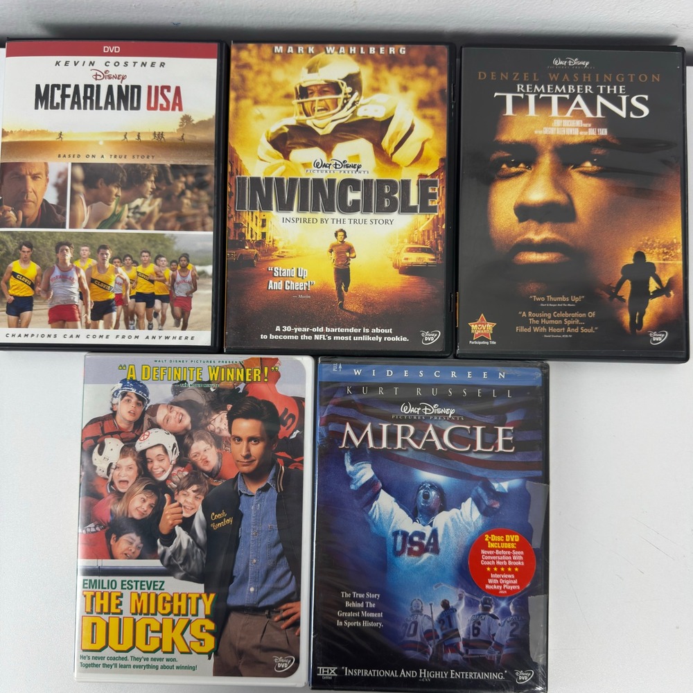 Disney Sports Movie DVD Lot 5 Miracle Invincible Remember Titans‎ Mighty Ducks